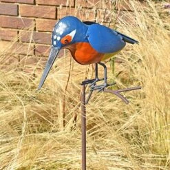 Metal Kingfisher Garden Stake 1m Tall Outdoor Bird Ornament -Green Haven Shop 2454 5
