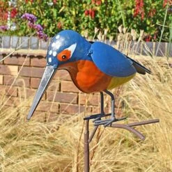 Metal Kingfisher Garden Stake 1m Tall Outdoor Bird Ornament -Green Haven Shop 2454 7