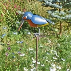 Metal Kingfisher Garden Stake 1m Tall Outdoor Bird Ornament