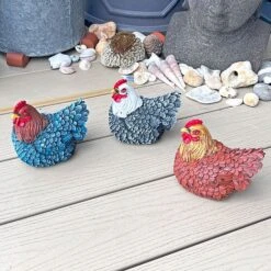 3 Chicken Garden Ornaments Hen Outdoor Animal Statues -Green Haven Shop 3093S 2