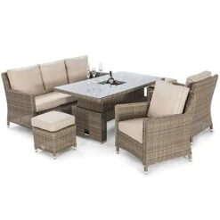 Maze Rattan Luxury Winchester Sofa Dining Set With Ice Bucket And Rising Table 7 Seat -Green Haven Shop 450098 7