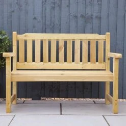Waltons 2 Seater Pressure Treated Wooden Garden Bench 4ft -Green Haven Shop 4ft Bench Front Lifestyle