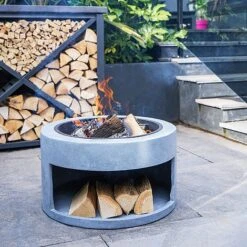 Firebowl & Round Console Cement H32Cm D58Cm -Green Haven Shop 996767 2
