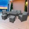 Rowlinson Garden Albany Rattan Sofa Dining Set 7 Seat Grey