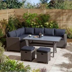 Rowlinson Garden Rattan Corner Sofa Dining Set Grey 8 Seater