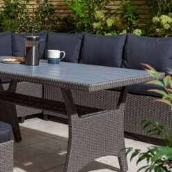 Rowlinson Garden Rattan Corner Sofa Dining Set Grey 8 Seater -Green Haven Shop AlbanyCornerset Grey 021