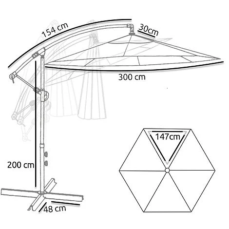 Idooka 300cm Grey Cantilever Garden Parasol - Patio Umbrella & Sun Shade 5 Idooka 300cm Grey Cantilever Garden Parasol - Patio Umbrella & Sun Shade - Image 5