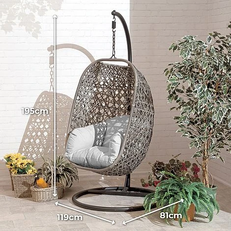 Brampton Luxury Rattan Wicker Outdoor Hanging Cocoon Egg Swing Chair Single 2 Brampton Luxury Rattan Wicker Outdoor Hanging Cocoon Egg Swing Chair Single - Image 2