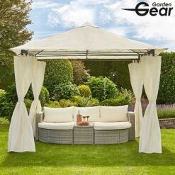 Garden Gear 3x3m Metal Gazebo With Cream Roof And Curtains