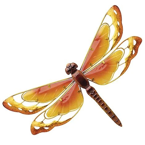 Garden Gear Metal And Glass Dragonfly Wall Art - Yellow 3 Garden Gear Metal And Glass Dragonfly Wall Art - Yellow - Image 3