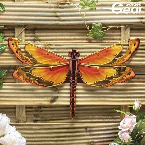 Garden Gear Metal And Glass Dragonfly Wall Art - Yellow 1 Garden Gear Metal And Glass Dragonfly Wall Art - Yellow