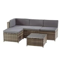 Garden Gear Milan Rattan Lounge Sofa Set - Dark Grey -Green Haven Shop G4678 MIilan L Shape Rattan Grey CO 1