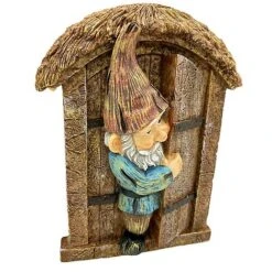 Wall Mountable Gnome In A Door Garden Ornament -Green Haven Shop GB026 BROWN 3