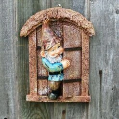 Wall Mountable Gnome In A Door Garden Ornament -Green Haven Shop GB026 BROWN 4