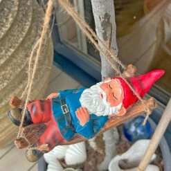 Sleeping Gnome In A Hammock Hanging Garden Ornament 16 Sleeping Gnome In A Hammock Hanging Garden Ornament -Green Haven Shop GB031 3