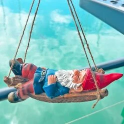 Sleeping Gnome In A Hammock Hanging Garden Ornament
