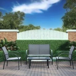 Idooka 4 Seater Black Mesh Lounge Sofa Set