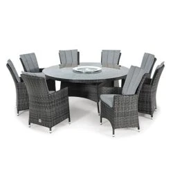 Maze Rattan LA Garden Dining Set Round With Ice Bucket 8 Seat -Green Haven Shop LA 8 Seat Round Ice Bucket grey flat two imageSQ