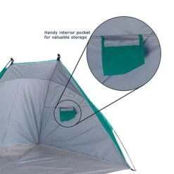 Idooka Outdoors Beach Tent Shelter With Inner Pockets Carrying Pouch UPF 50+ Blue/Green -Green Haven Shop Pocket3