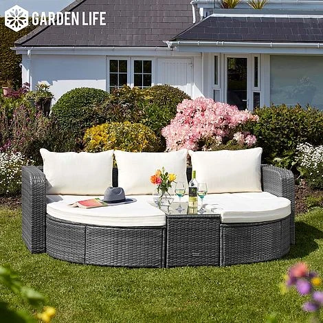 Firenze Five-Section Rattan Daybed - Dark Grey With Cover 2 Firenze Five-Section Rattan Daybed - Dark Grey With Cover - Image 2